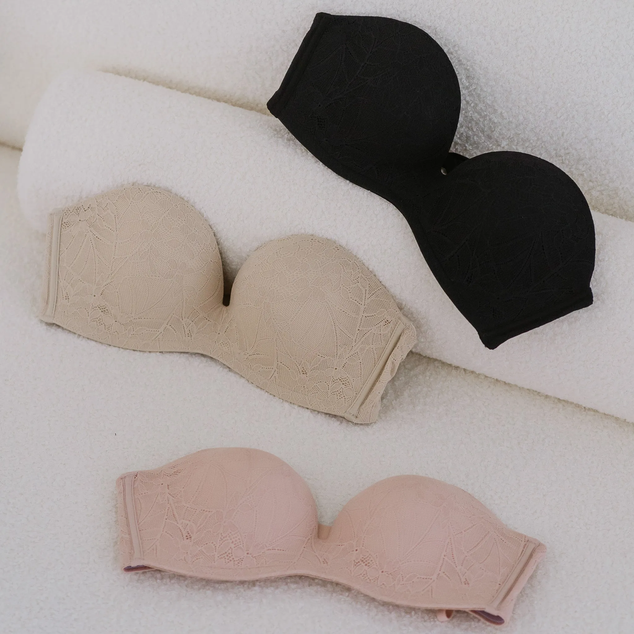 5th Gen! Lace 100% Non-Slip Strapless Wireless Bra in Black