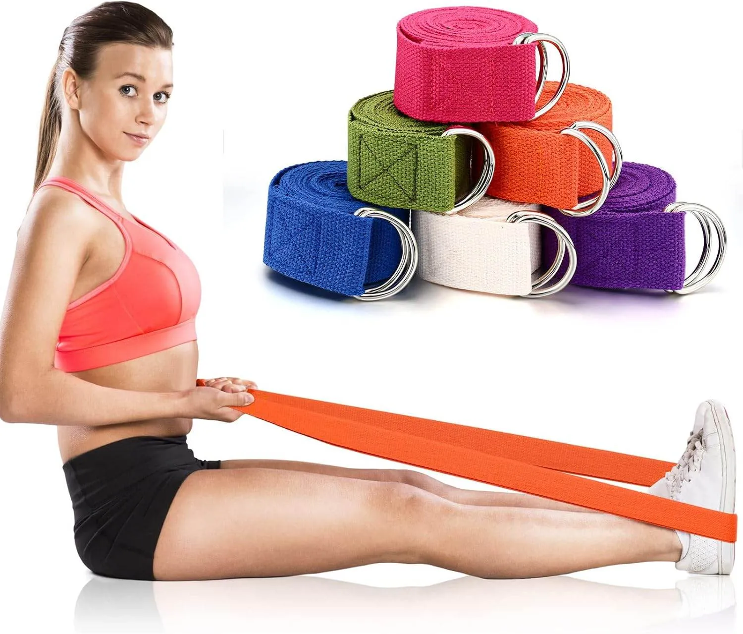 6 Pcs Yoga Strap for Stretching 8 Ft Yoga Exercise Adjustable Straps Bands with Safe Adjustable D Ring Buckle for Pilates Gym Workouts Fitness Improves Sitting Posture