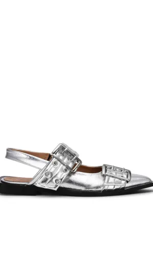 Anabella Buckle Ballerinas - Silver