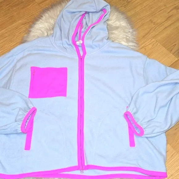 Anthropologie Daily Practice Stellar blue pink zip up fleece 1X