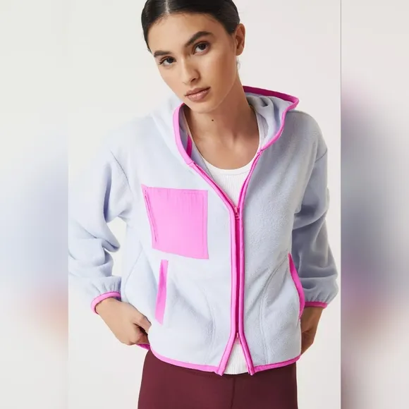 Anthropologie Daily Practice Stellar blue pink zip up fleece 1X