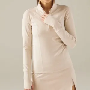 Beyond Yoga 1673 Heather Rib Take A Hike Zip Pullover in Cream Heather.