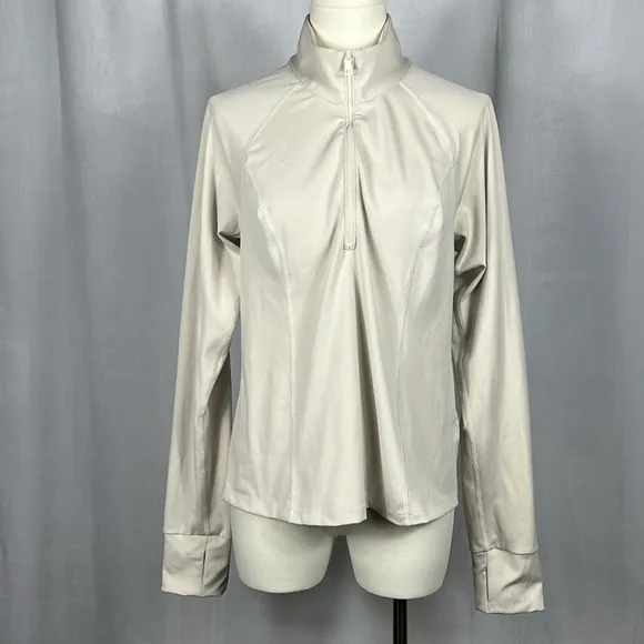 Beyond Yoga 1673 Heather Rib Take A Hike Zip Pullover in Cream Heather.