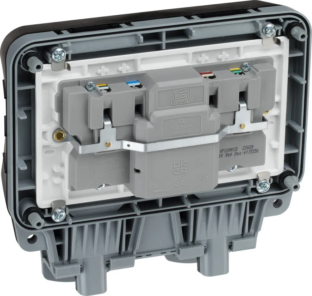 BG WP22ARCD-02 Weatherproof Nexus Storm 13A 2G Type A RCD Switched Socket (Latching)