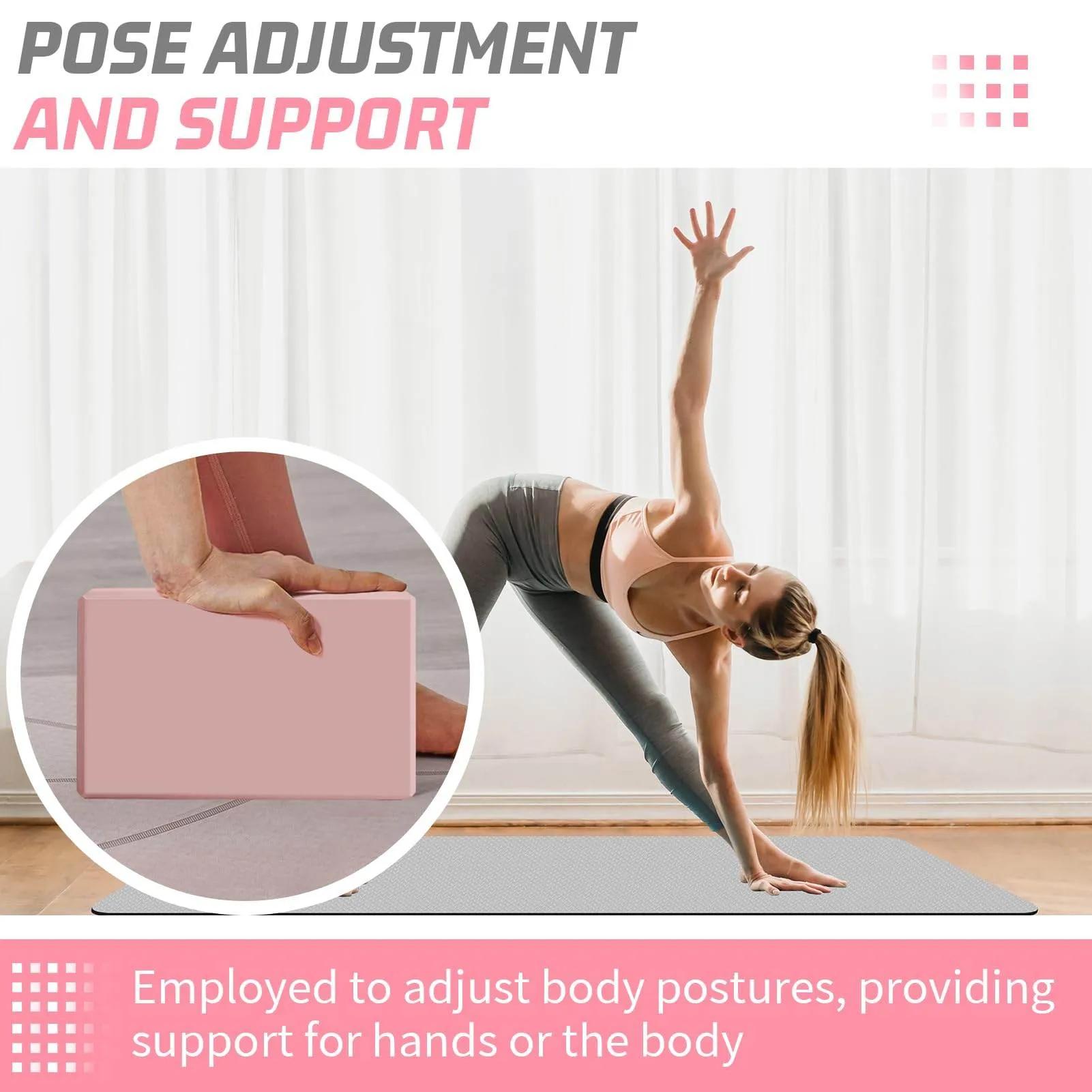 Biguphate Yoga Blocks 2 Pack, EVA Foam Yoga Block Supportive Latex-Free, Non-Slip Exercise Blocks, Yoga Accessories for Pilates, Meditation, Balance, Stretching and Deep Poses (Pink)