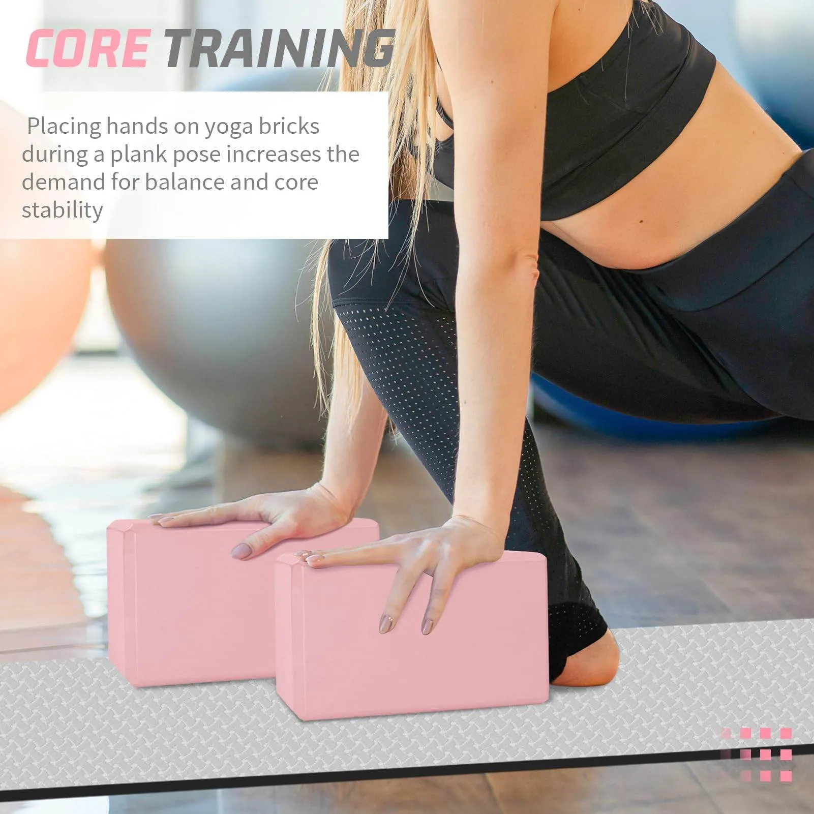 Biguphate Yoga Blocks 2 Pack, EVA Foam Yoga Block Supportive Latex-Free, Non-Slip Exercise Blocks, Yoga Accessories for Pilates, Meditation, Balance, Stretching and Deep Poses (Pink)
