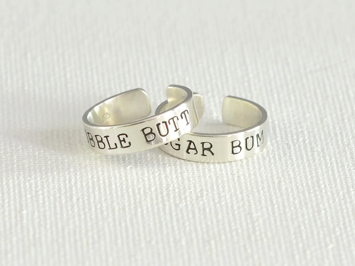 Bubble Butt and Sugar Bum Sterling Silver Toe Ring Set