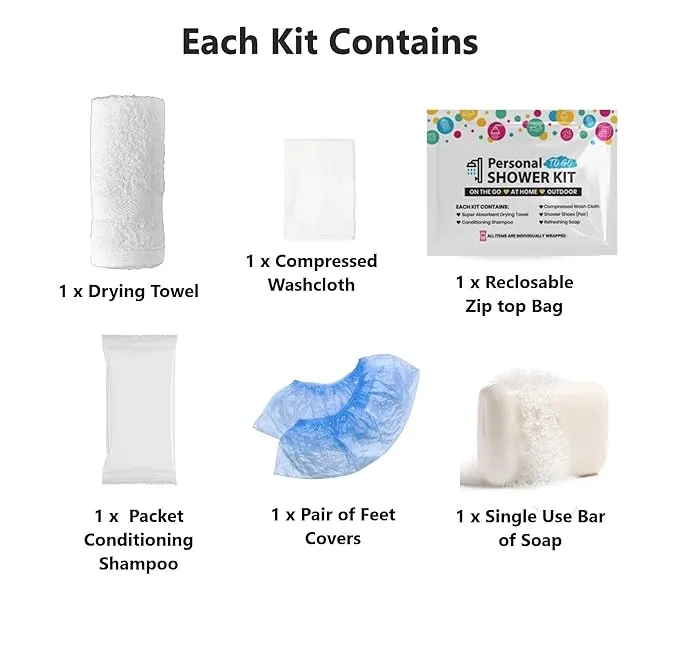 Compact Personal Shower Kit To-Go (Multi-Color) – Your Hygiene Companion for Travel, Gym, Camping | Shower on the Go | Shampoo, Soap, Towel. All in One (1)