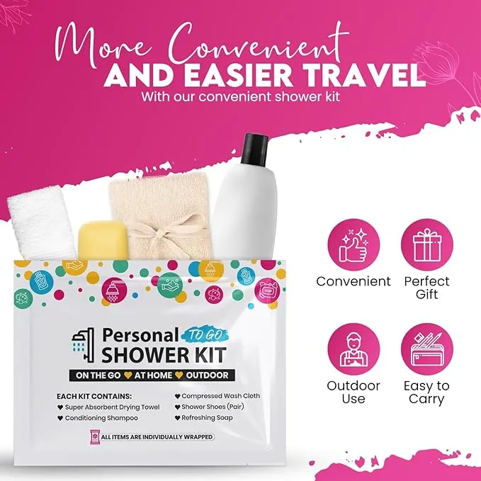 Compact Personal Shower Kit To-Go (Multi-Color) – Your Hygiene Companion for Travel, Gym, Camping | Shower on the Go | Shampoo, Soap, Towel. All in One (1)