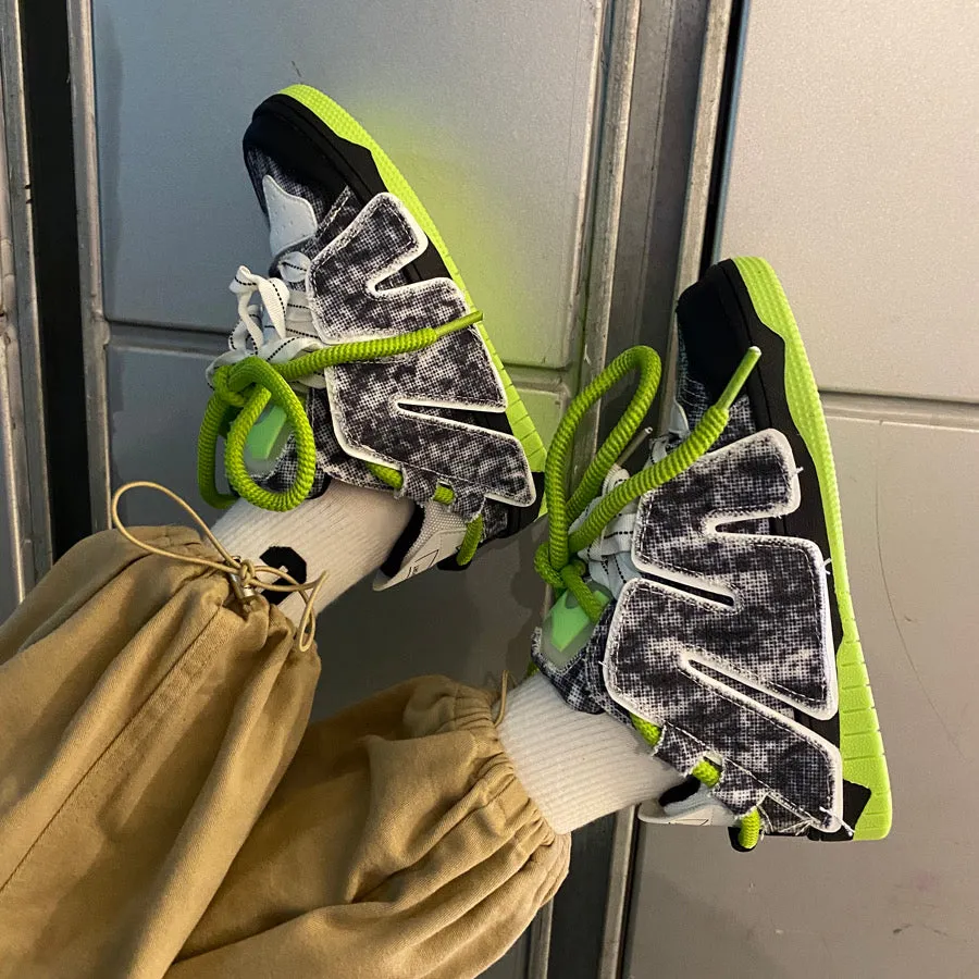 Corry Flat Patchwork Design Neon Flat Air Sneakers