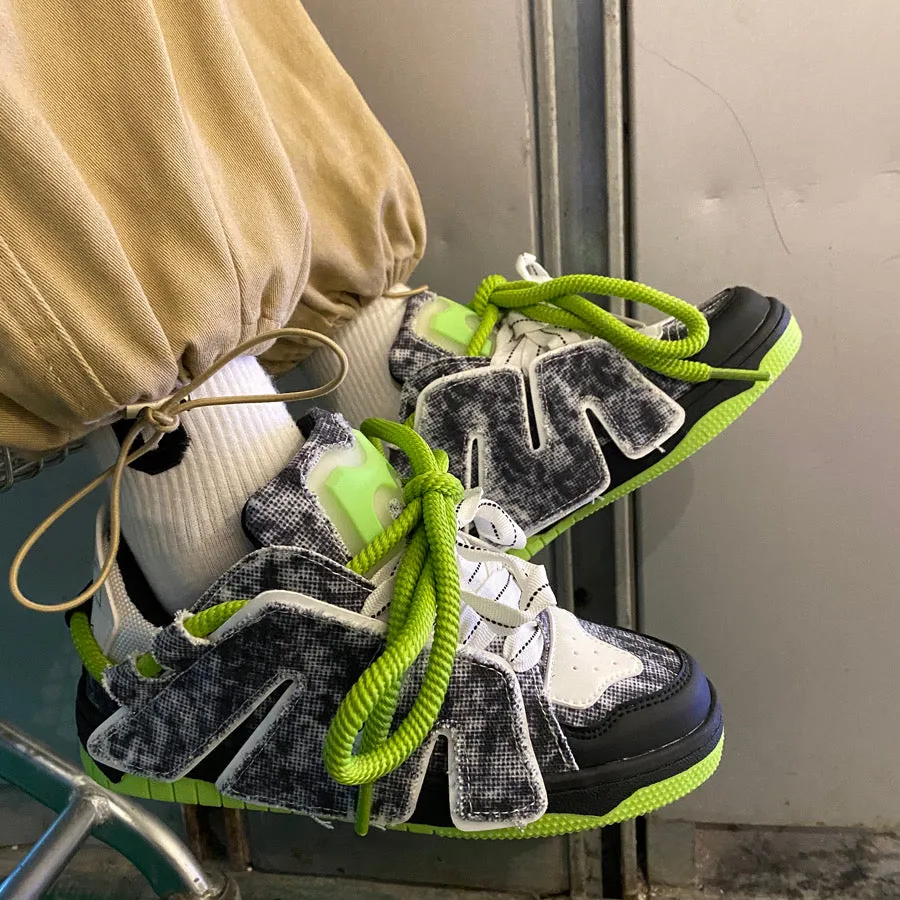 Corry Flat Patchwork Design Neon Flat Air Sneakers
