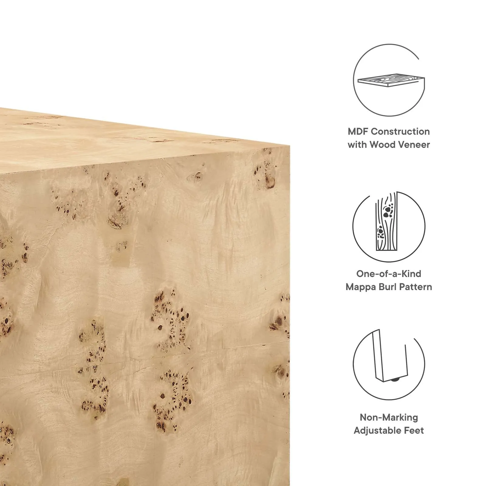 COSMOS SQUARE BURL WOOD COFFEE TABLE