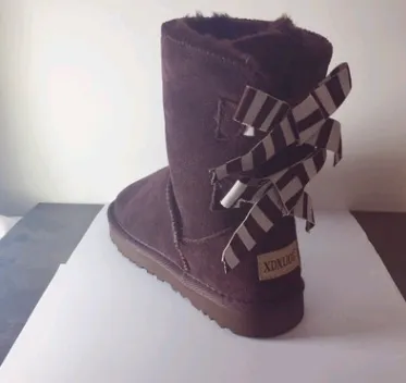 Double bow 2021 tube snow boots women's shoes scrub leather thickening non-slip warm warm foam foam tendon