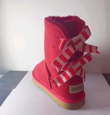 Double bow 2021 tube snow boots women's shoes scrub leather thickening non-slip warm warm foam foam tendon