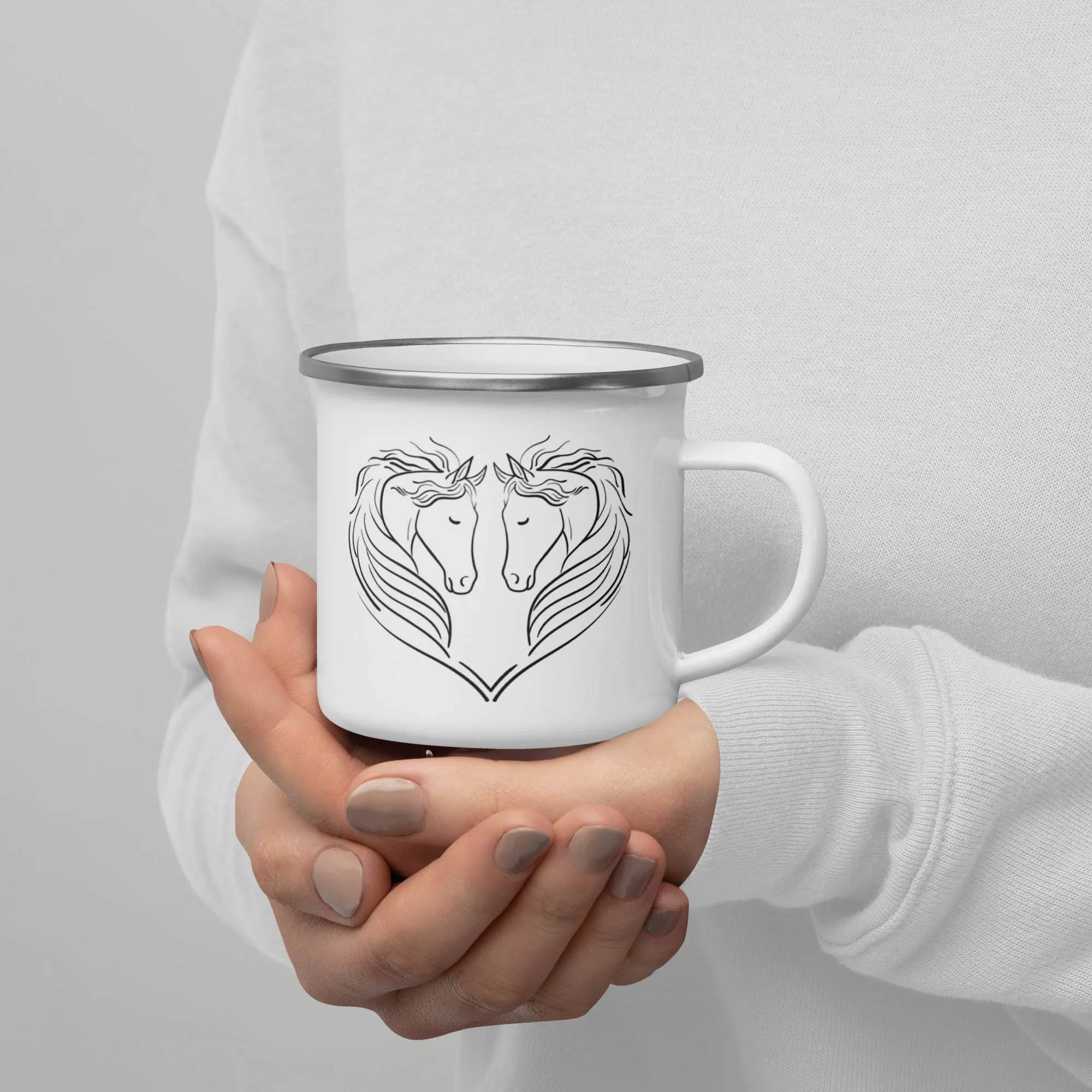 Enamel Mug, Camper Mug-Horse Design Cup, Gift Idea Mug
