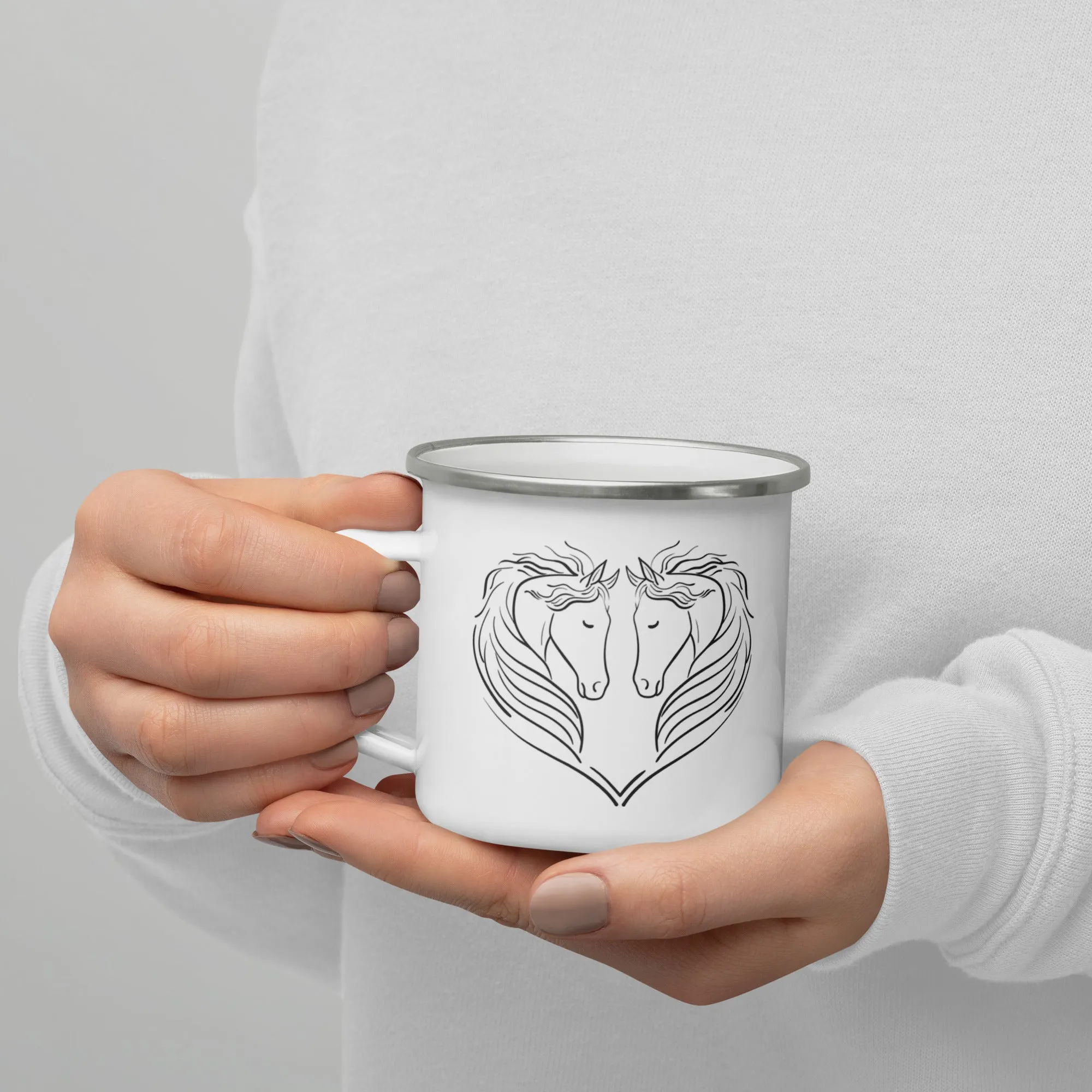 Enamel Mug, Camper Mug-Horse Design Cup, Gift Idea Mug