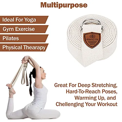 ESPOTS Yoga Strap / Stretch Band (Many Colors, 6/8/10 Feet Options) with Extra Safe D Ring Buckle | Best for Daily Stretching Physical Therapy & Fitness