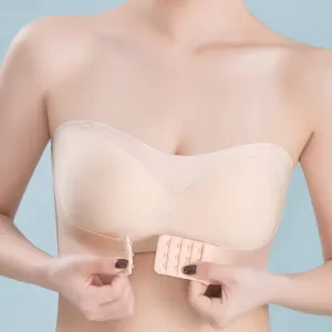 Front Buckle Gathered Women's Invisible Strapless Bra Strap - Non-slip, Anti-sagging, No Trace, No Steel Ring