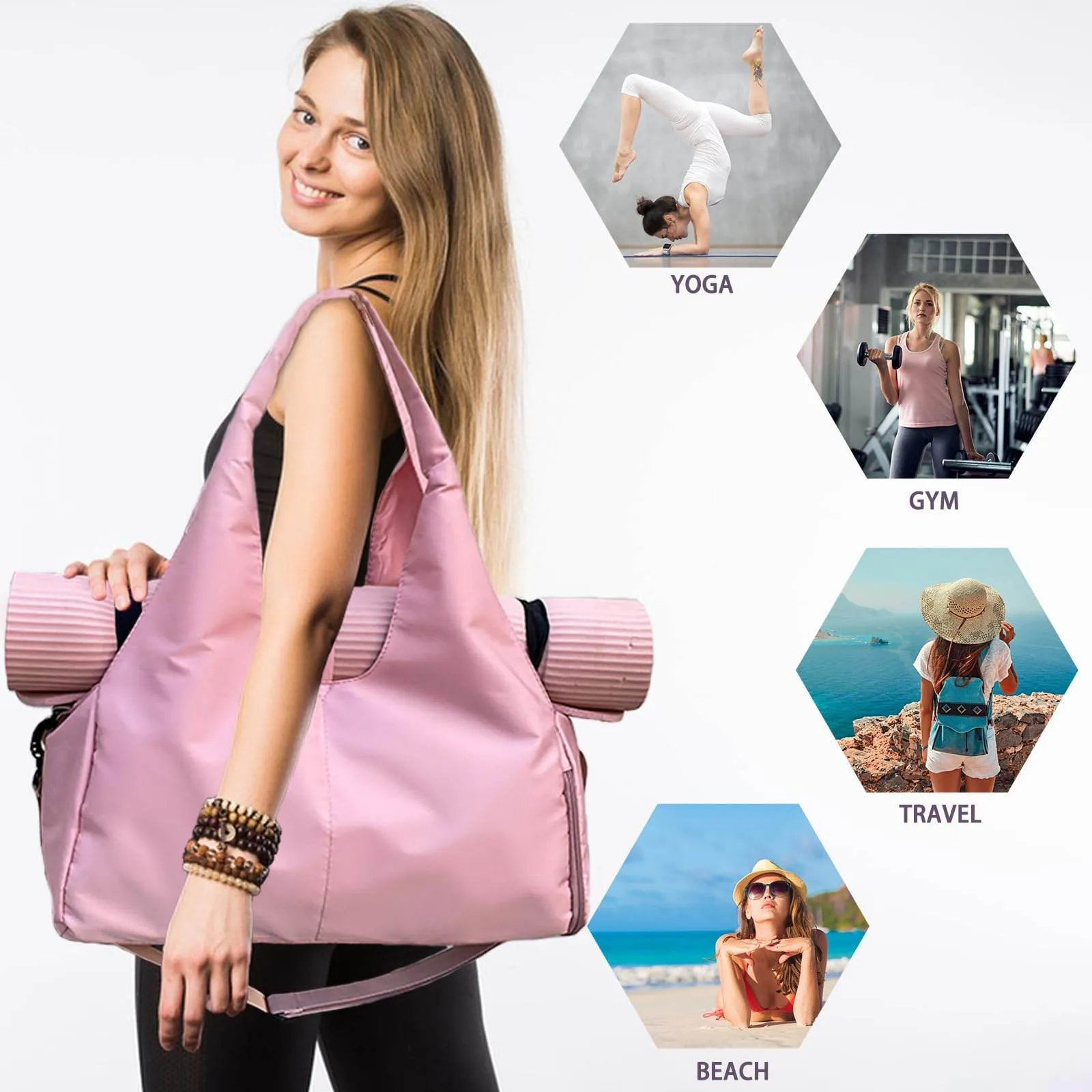 FULONEEI Yoga Mat Bag, Sport yoga Gym Bag for women, Lightweight yoga mat bag carrier with Yoga Strap, Carryall Yoga Tote Bag (Pink)