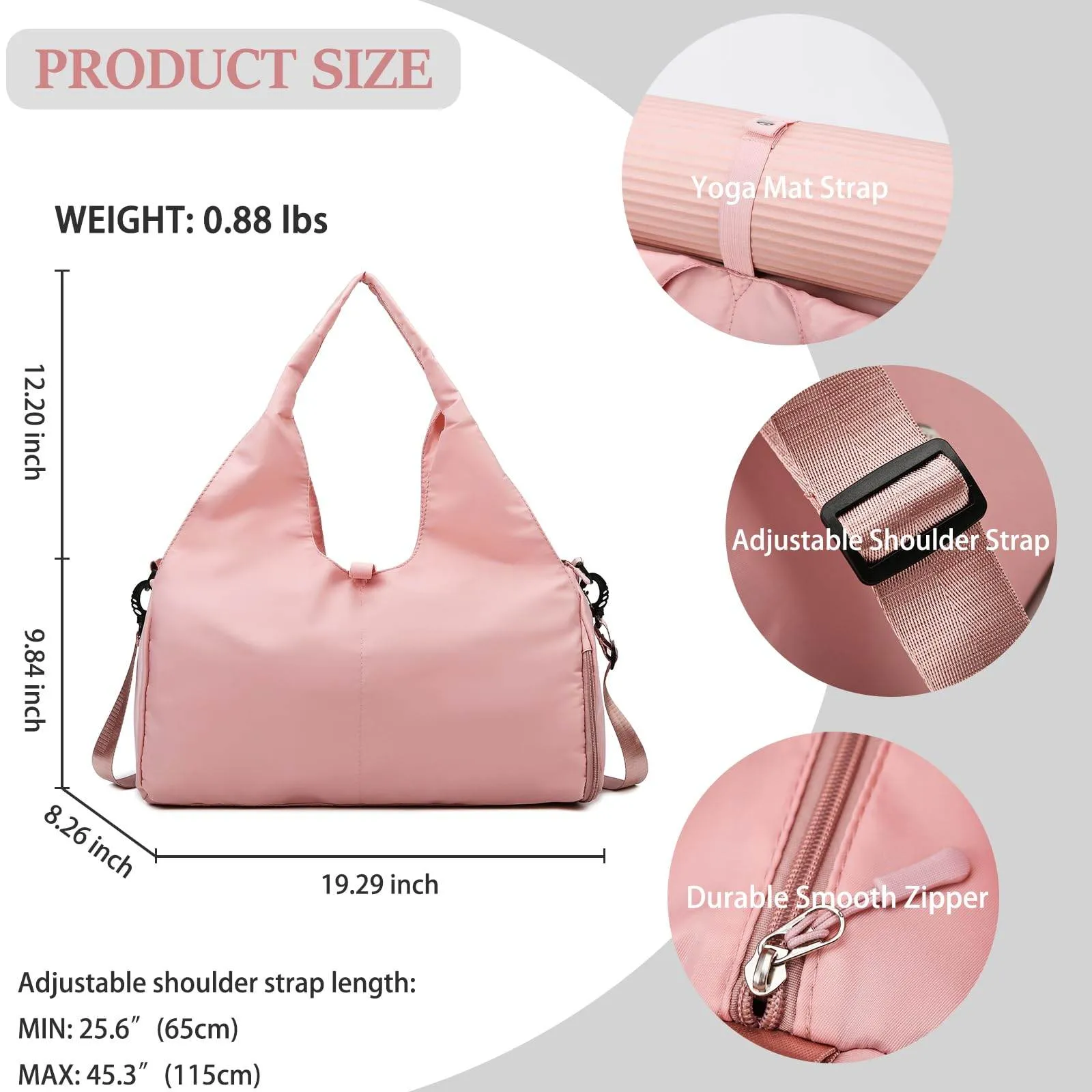 FULONEEI Yoga Mat Bag, Sport yoga Gym Bag for women, Lightweight yoga mat bag carrier with Yoga Strap, Carryall Yoga Tote Bag (Pink)