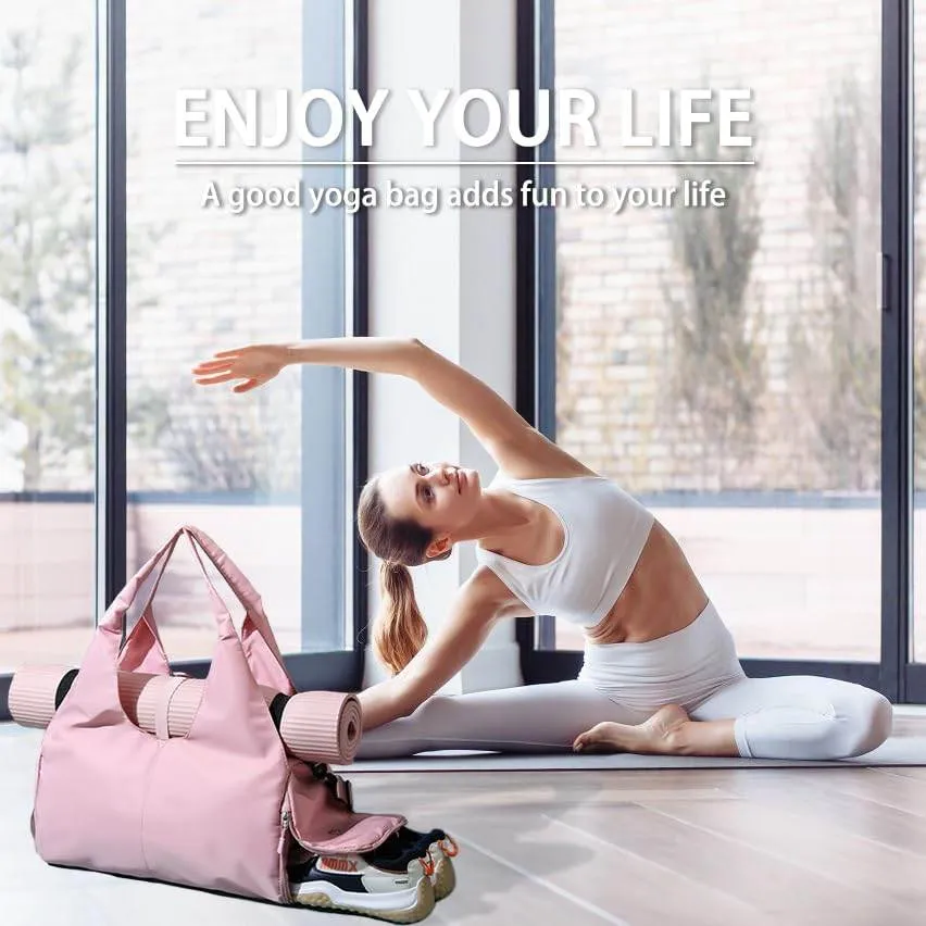 FULONEEI Yoga Mat Bag, Sport yoga Gym Bag for women, Lightweight yoga mat bag carrier with Yoga Strap, Carryall Yoga Tote Bag (Pink)