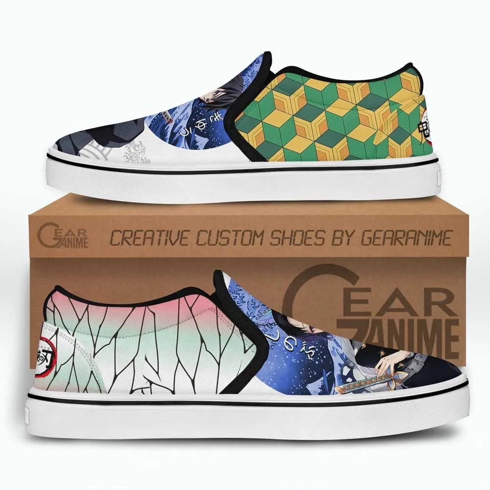Giyuu and Shinobu Slip-On Shoes Canvas Custom Anime Shoes