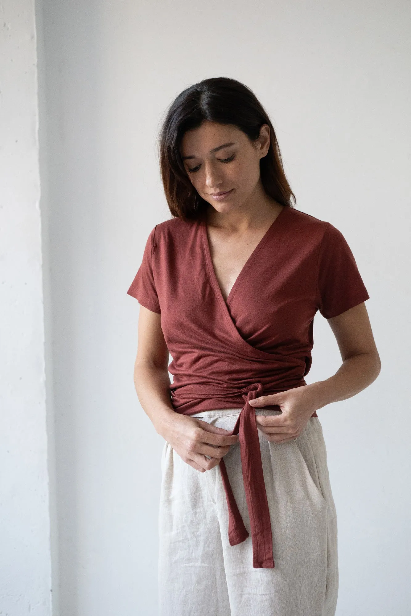 Hagne Tencel Wrap T-Shirt Red