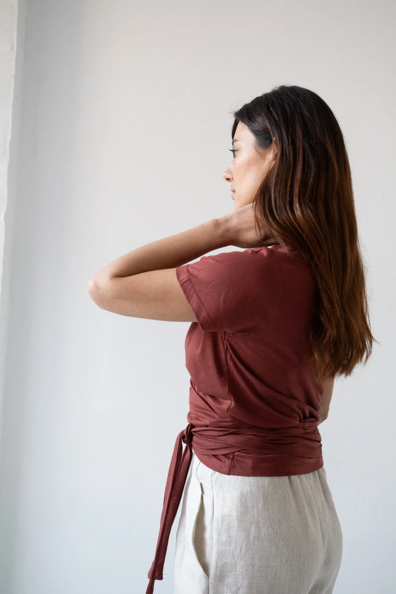 Hagne Tencel Wrap T-Shirt Red