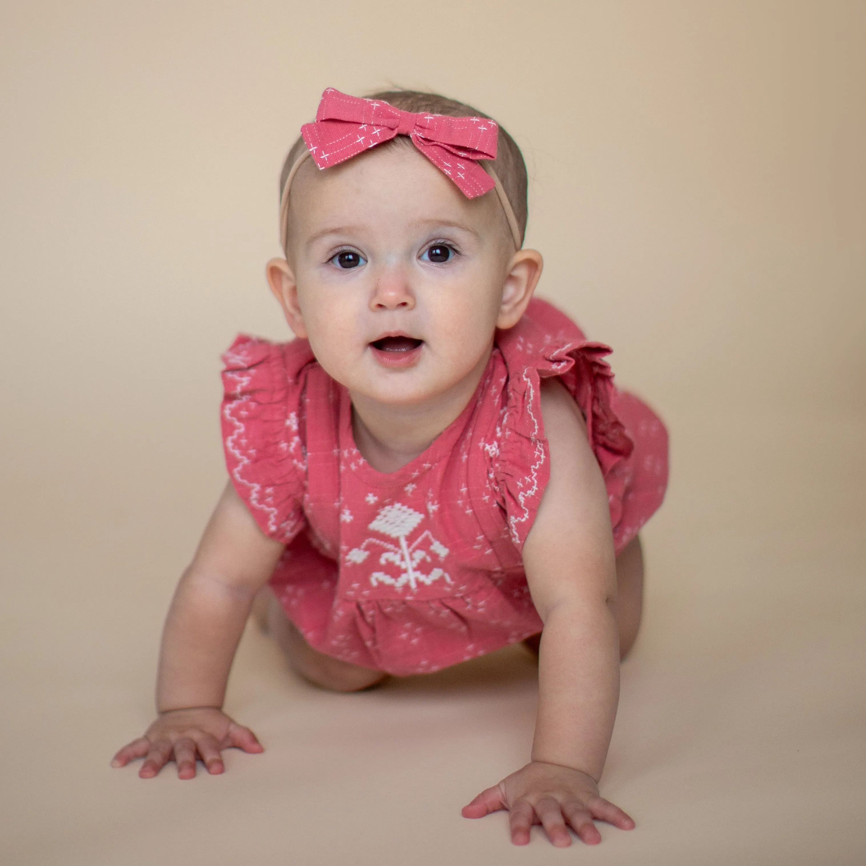 HEADBAND BOW, CORAL CROSSSTITCH
