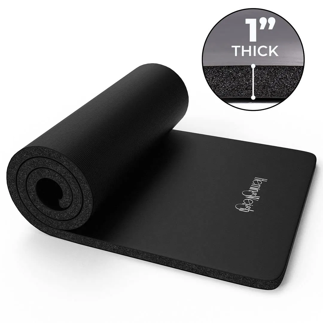 HemingWeigh 1 Inch Extra Thick Non Slip Yoga Mat - Exercise Mats for Home Workouts, Black (70"L x 23"W)