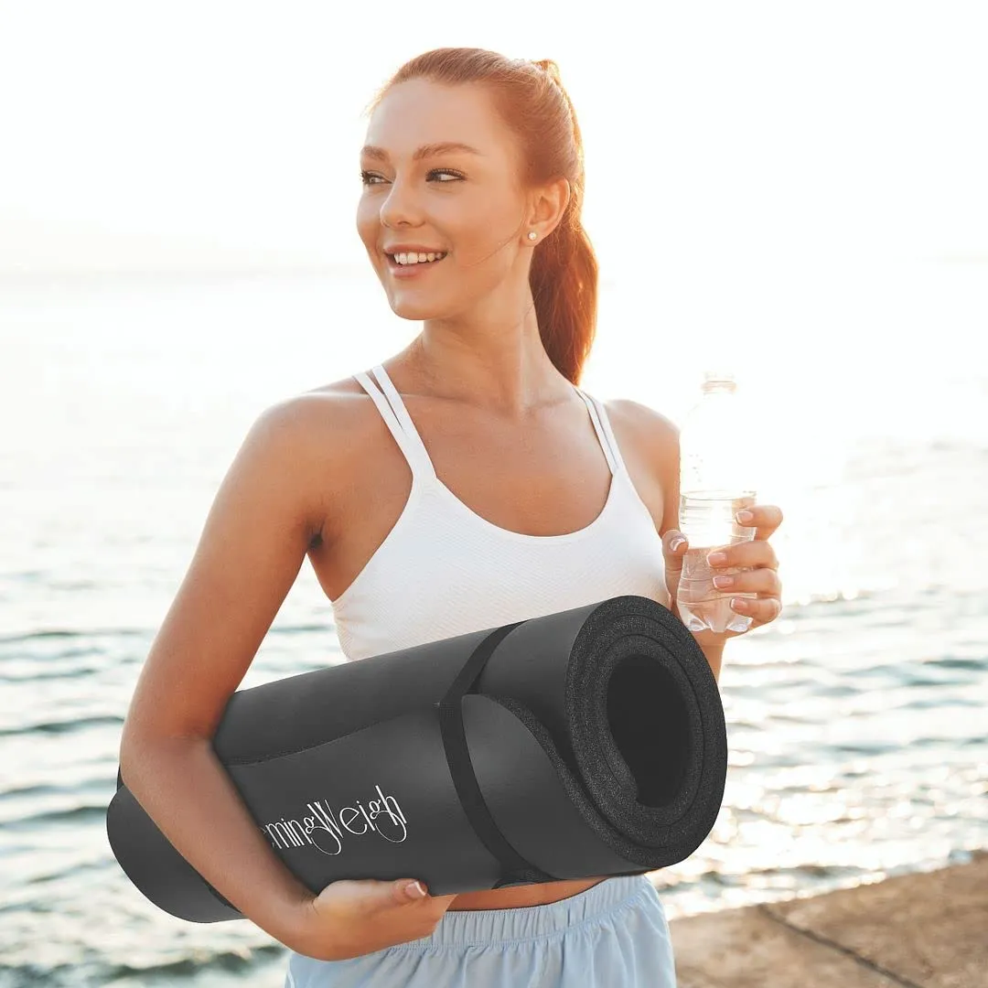 HemingWeigh 1 Inch Extra Thick Non Slip Yoga Mat - Exercise Mats for Home Workouts, Black (70"L x 23"W)