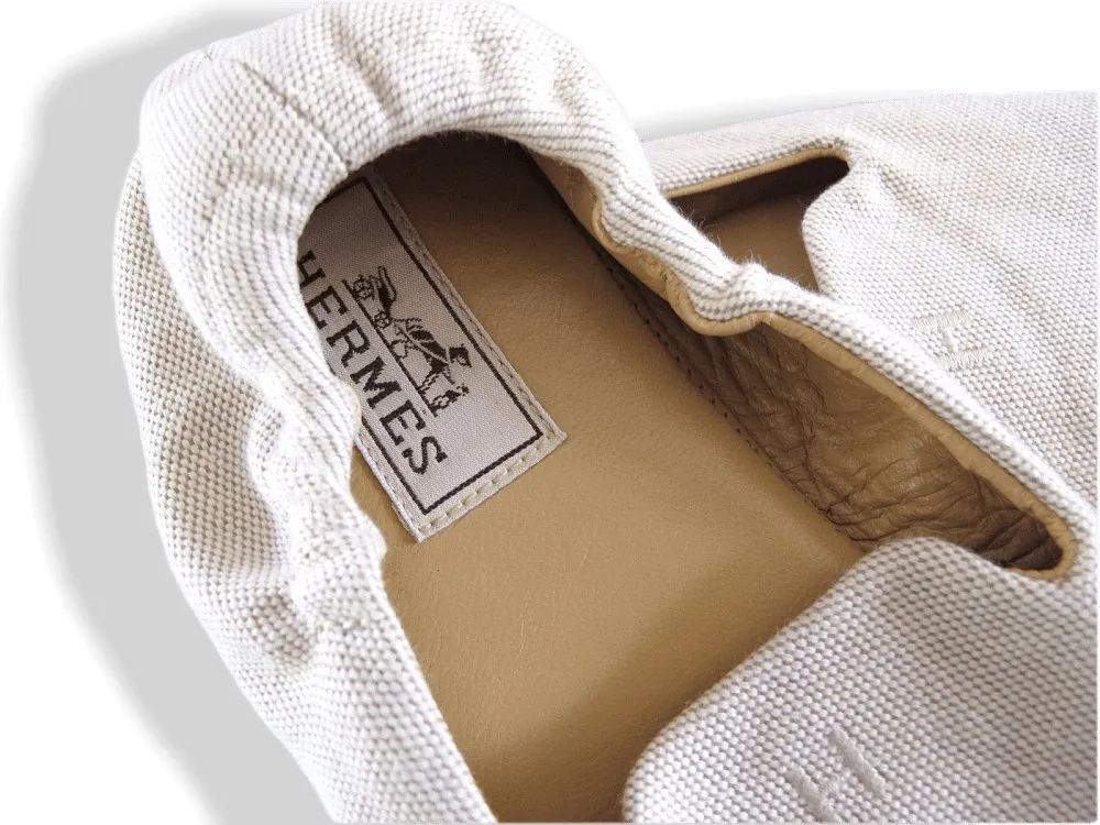 Hermes Natural Women Canvas and Leather Slippers Shoes H Sz39 New!