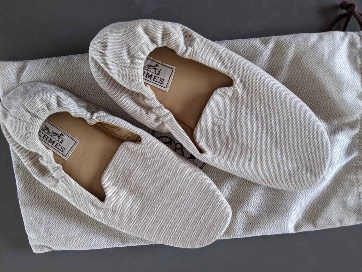 Hermes Natural Women Canvas and Leather Slippers Shoes H Sz39 New!