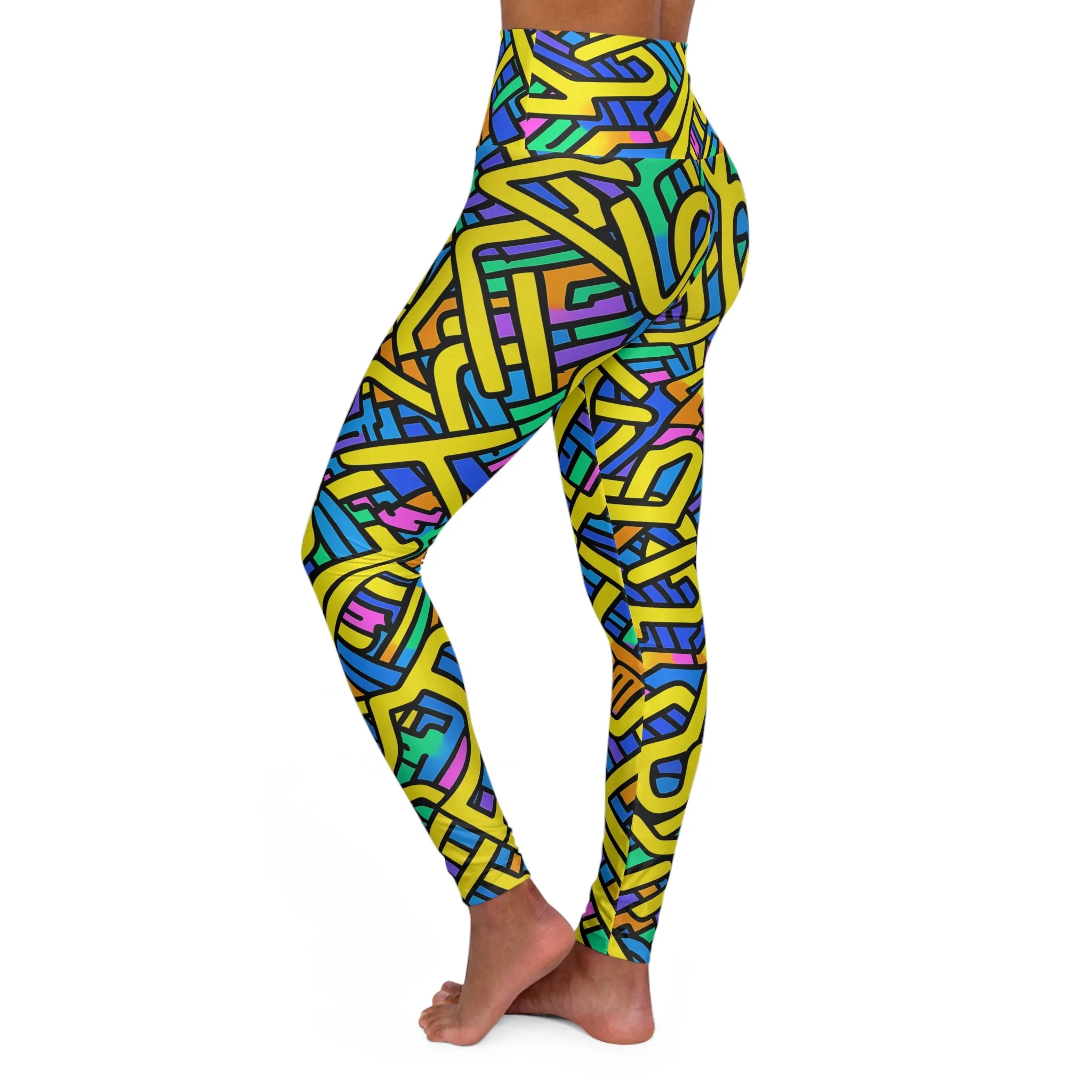 High Waisted Leggings - Bouquet NewYork Stripes