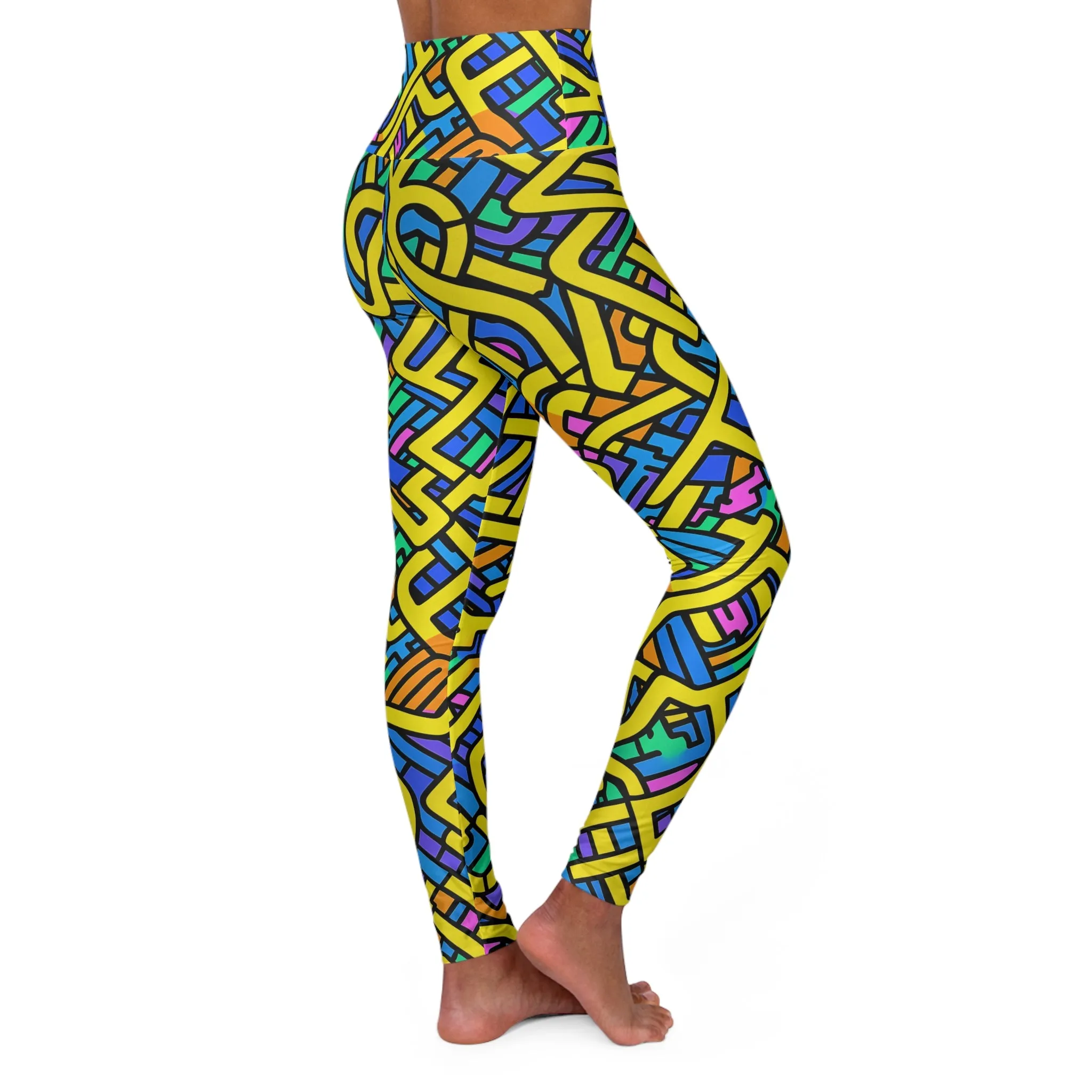 High Waisted Leggings - Bouquet NewYork Stripes