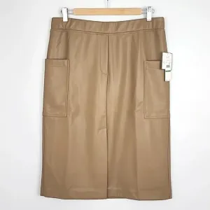 Laundry by Shelli Segal Caramel Tan Midi Slip On Skirt Stretch Side Pockets Sz L