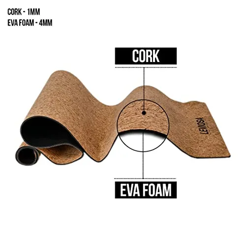 LEVIOSA Cork Yoga Mat with Carry Strap (5mm, Brown)