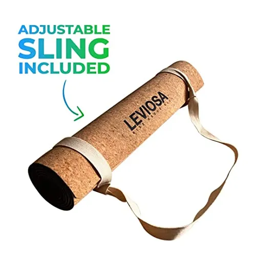 LEVIOSA Cork Yoga Mat with Carry Strap (5mm, Brown)