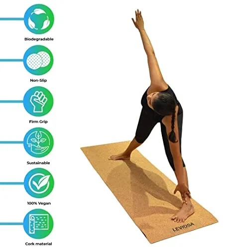 LEVIOSA Cork Yoga Mat with Carry Strap (5mm, Brown)