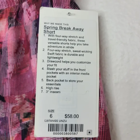 Lululemon Shorts Spring Break Away Pink Cuff Pockets Stretch Athletic Size 6