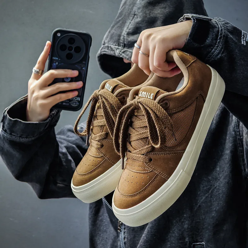 Men Fashion Breathable Leather Flat Casual Skate Shoes