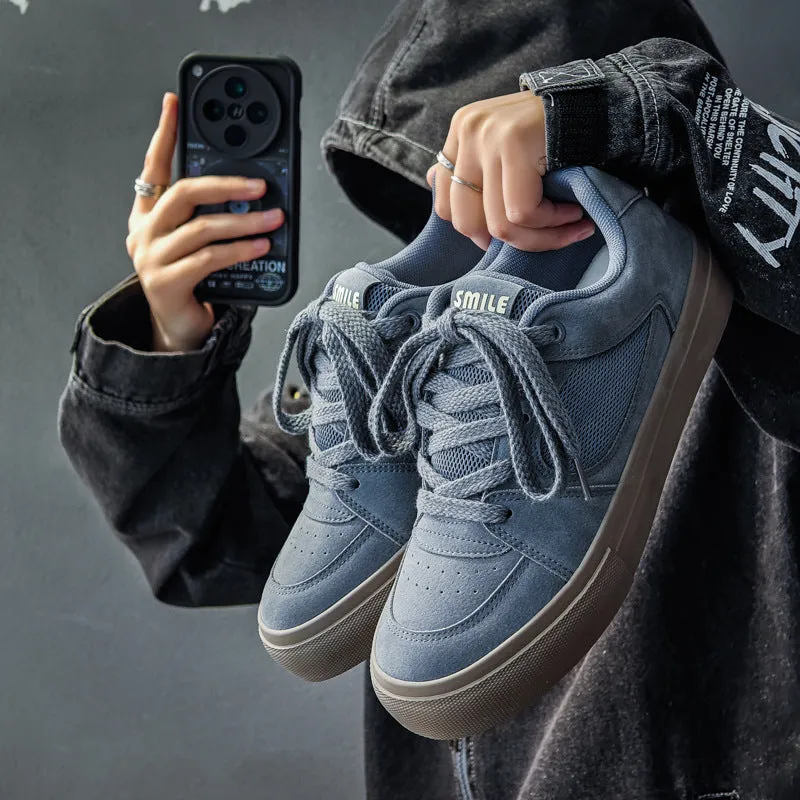 Men Fashion Breathable Leather Flat Casual Skate Shoes