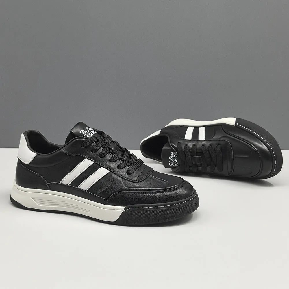 Men Fashion Leather Flat Casual Skate Shoes