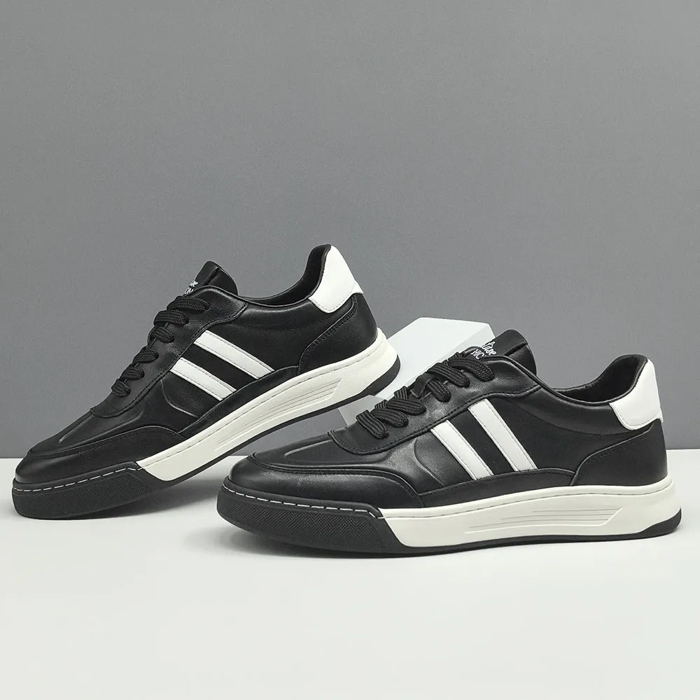 Men Fashion Leather Flat Casual Skate Shoes