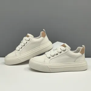 Men Fashion Plain Leather Flat Casual Skate Shoes