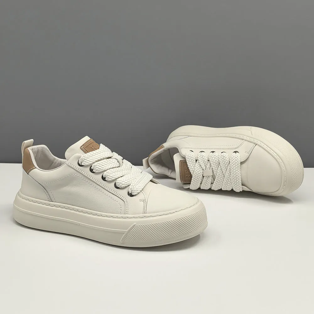 Men Fashion Plain Leather Flat Casual Skate Shoes