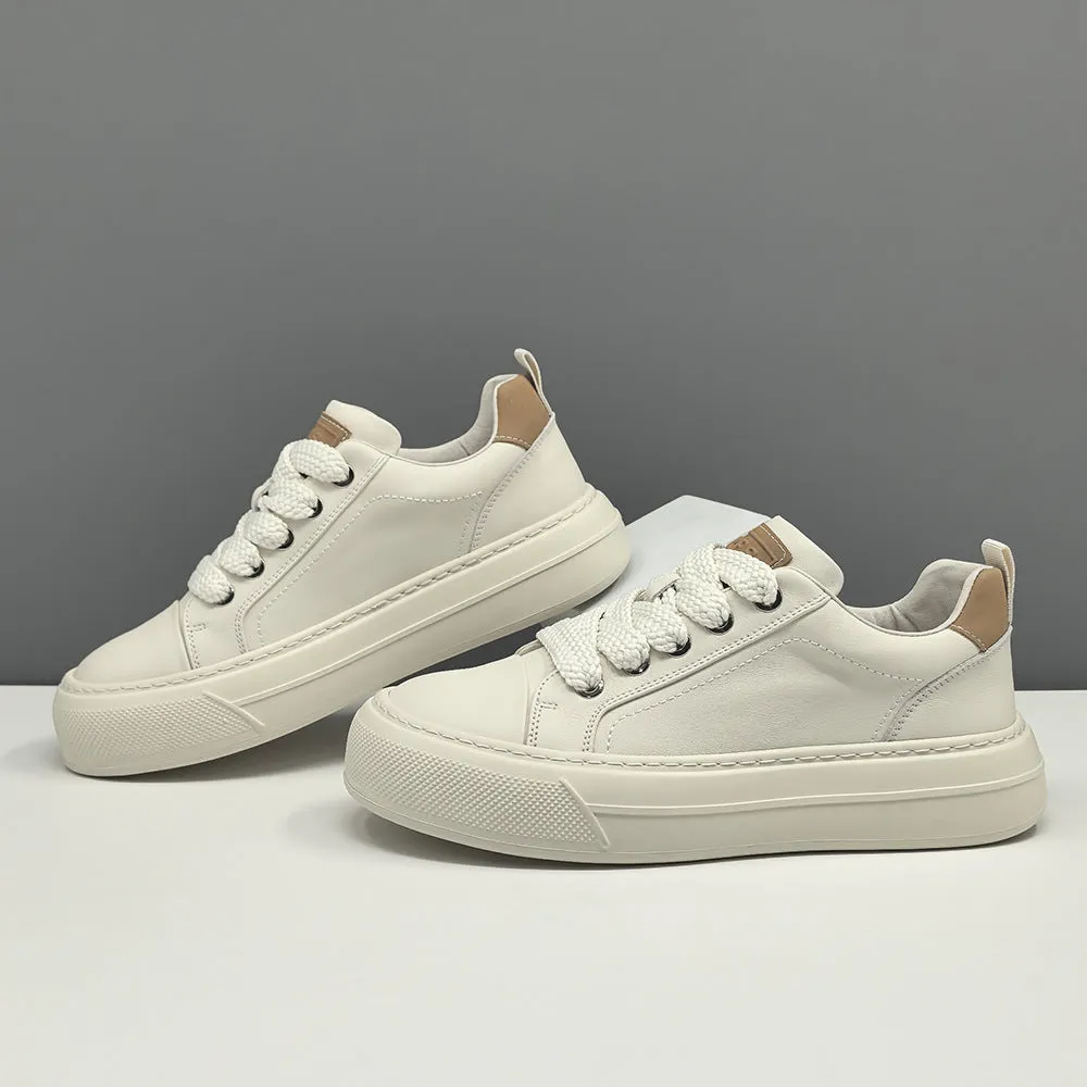 Men Fashion Plain Leather Flat Casual Skate Shoes