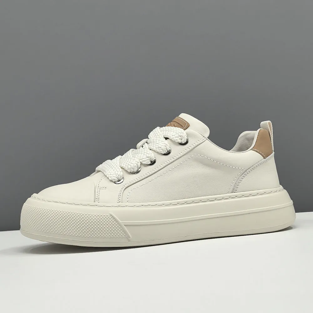 Men Fashion Plain Leather Flat Casual Skate Shoes