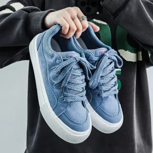 Men Fashion Plain Leather Flat Skate Shoes