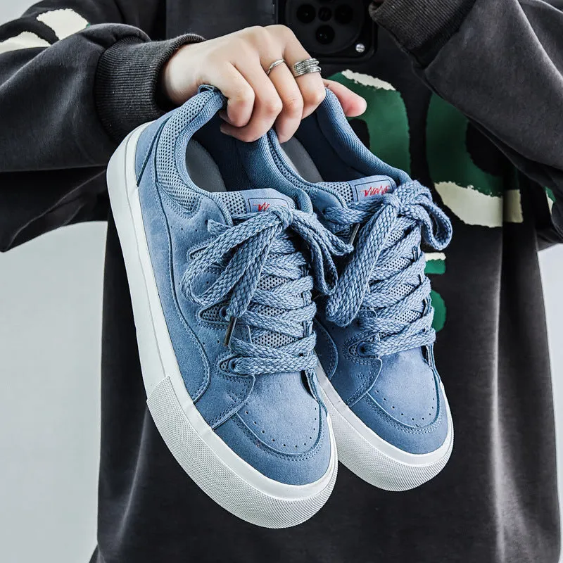 Men Fashion Plain Leather Flat Skate Shoes